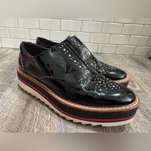 Zara Shoes Womens 38 Studded Platform Slip On Sneakers Black Patent Leather